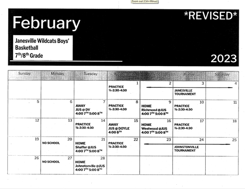 February boys bb schedule